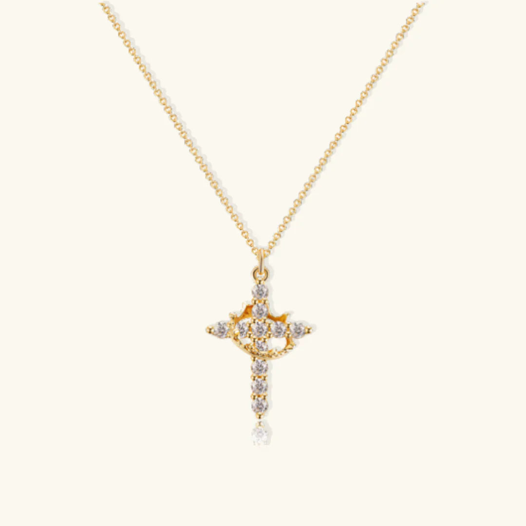 Cross & Rotating Crown Necklace
